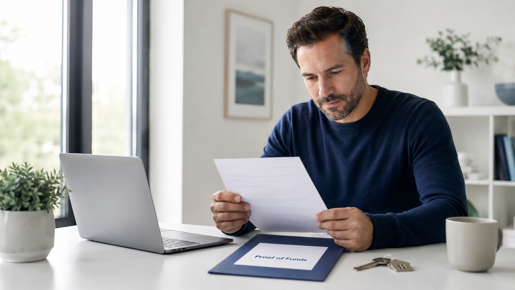 Homebuyer reviewing proof of funds letter for mortgage application