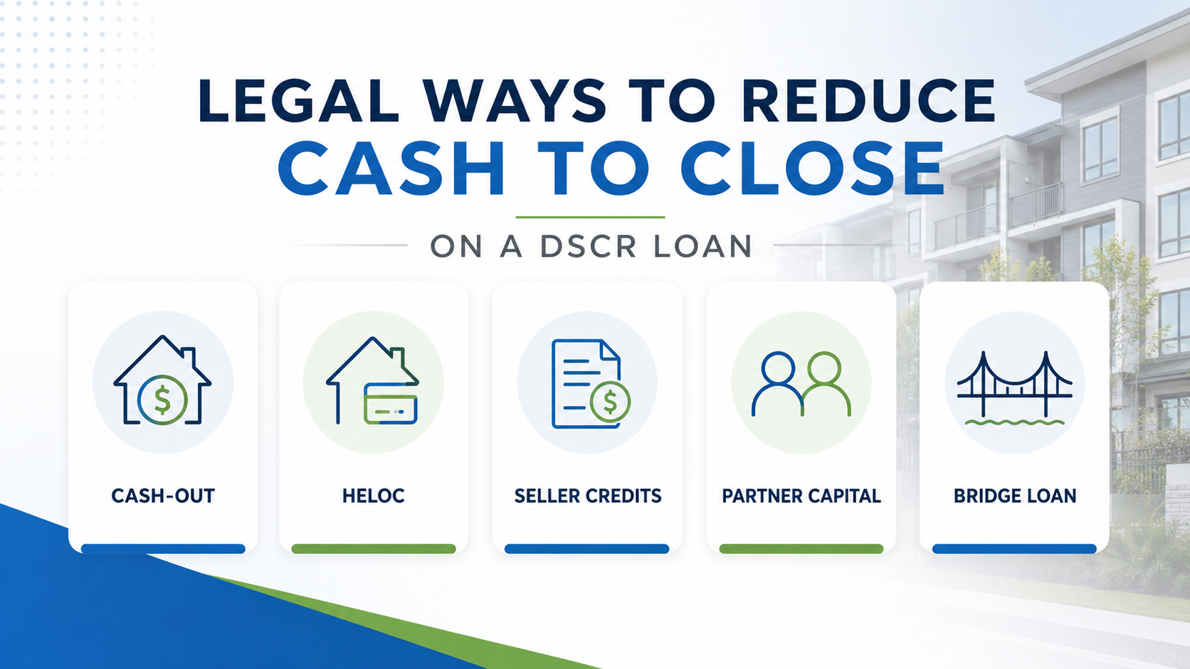 legal ways investors reduce cash to close on a DSCR loan