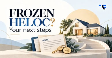 Frozen HELOC cover showing a house and lender notice with the words HELOC