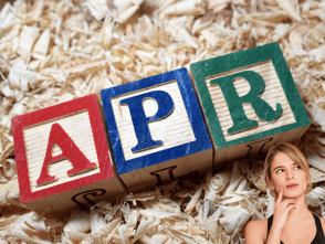image of APR logo with a girl thinking what is an APR loan
