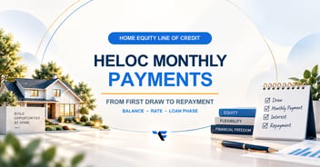 HELOC monthly payments from first draw through repayment with a home, payment calendar, and variable-rate path