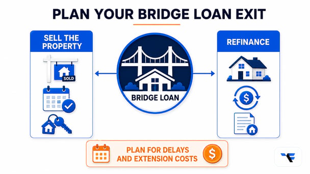 Real estate investor and mortgage advisor planning a bridge loan repayment and exit strategy
