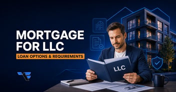 Mortgage for LLC guide showing an investor reviewing LLC loan documents beside a rental property