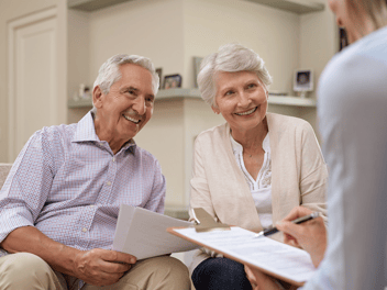 Old couple talking about fannie mae asset depletion mortgage