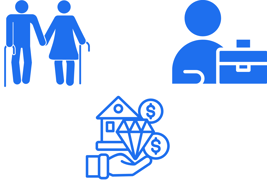 infographic depicting retirees icon, self-employed icon and high net worth icon