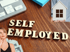 a girl thinking in the picture where self employed is written in the background