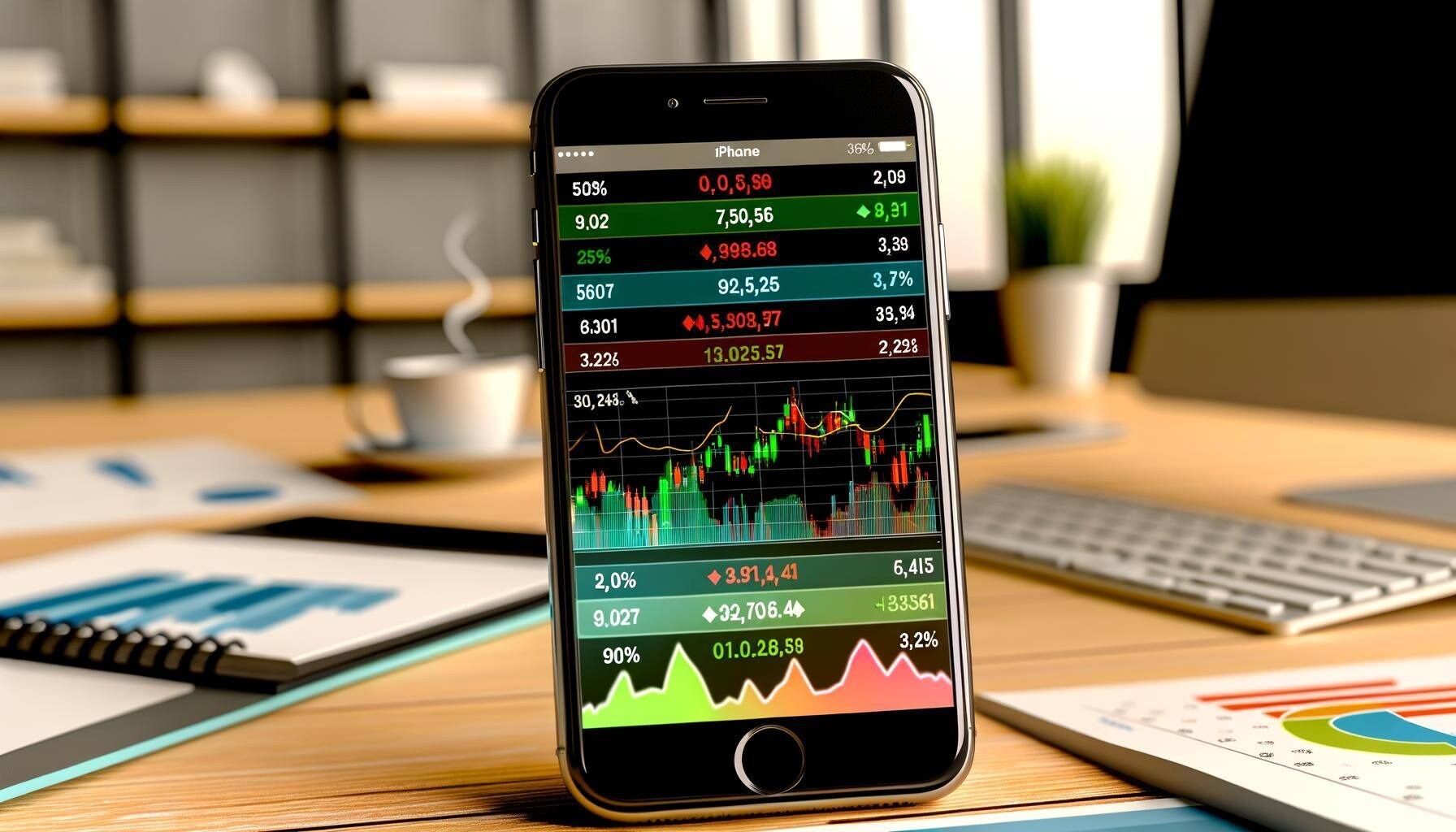 Stock market information displayed on a iPhone screen-1